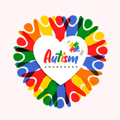 Autism Awareness Day diverse heart shape kid card