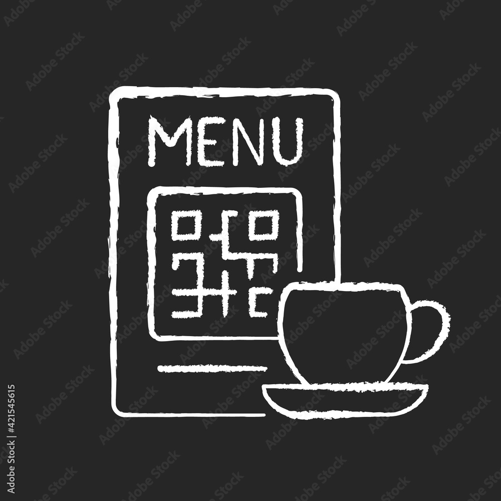 Poster qr menu chalk white icon on black background. contactless menus feature qr codes that customers poin