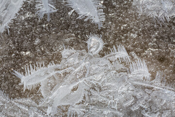 Ice crytals and spikes formed outside in winter storm