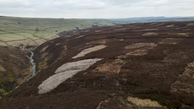 Digley Reservoir Peak District Holmfirth West Yorkshire moors Drone Fly Over Aerial View  