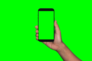 Smartphone frameless mockup. Studio shot of green screen smartphone with blank screen for Infographic Global Business web site design app, Content for technology - include clipping pat.	