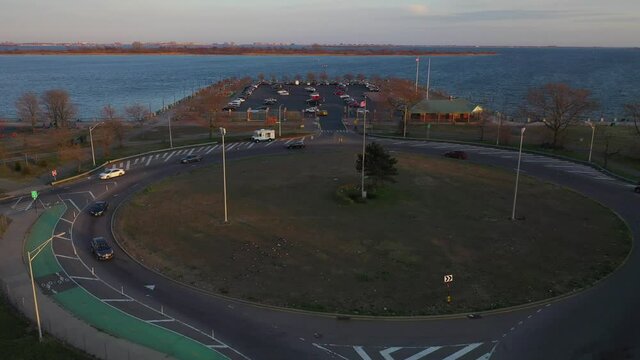 Aerial Approach View of Canarsie Pier in New York City During Coronavirus
