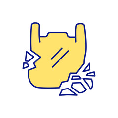 Microplastics RGB color icon. Plastic bag that takes a long time to decompose. Human contamination. Lengthy decomposition process. Avoiding microplastics. Isolated vector illustration