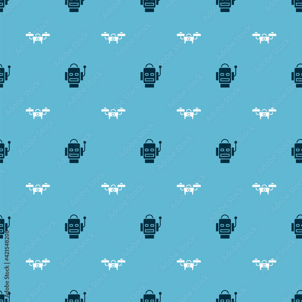 Poster set robot and drone on seamless pattern. vector