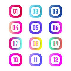 Colorful Square Bullet Points From One to Twelve