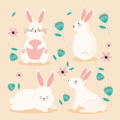 rabbits and flowers