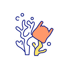 Water pollution RGB color icon. Plastic bags on seaweed. Serious harm to nature. Ecological catastrophy. Climate changes. Environmental responsibility. Isolated vector illustration