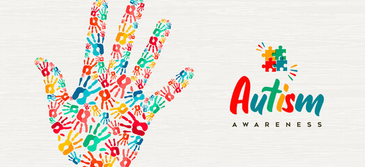 Autism Awareness Day colorful kid hand together - 421549649