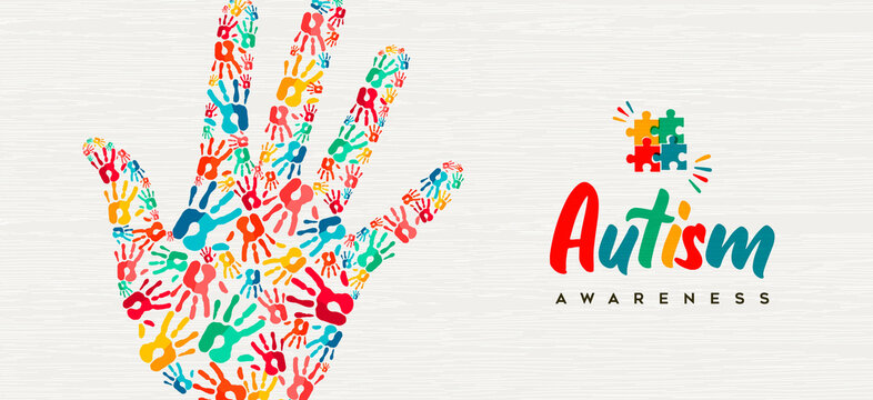 Autism Awareness Day colorful kid hand together