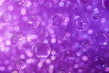 Water reflection, abstract purple glitter background. Blurring focus, stars in the background
