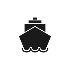 Obraz premium Ship black icon. Cruise silhouette sign. Ocean and sea transport symbol. Front view. Vector isolated on white.