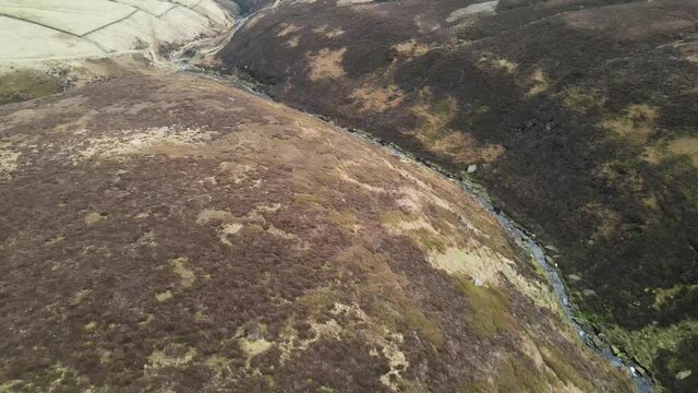 Digley Reservoir Peak District Holmfirth West Yorkshire moors Drone Fly Over Aerial View  