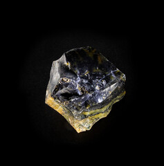 Jet gemstone mineral from isolated on black background. For geology mineralogy magazines websites article, Natural Science museum wall charts and posters etc