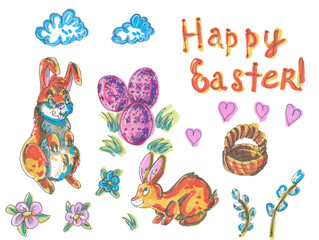 Hand drawn illustration Happy Easter. Marker illustration.