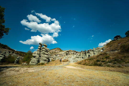 Scenic view of The Stone Dolls in Stone town of Kuklica, Kuklici, North Macedonia