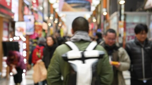 Tokyo Japan Feb 10, 2019 : Blurred motion: Pedestrians walking and shopping at Nakano sun mall , Tokyo, Japan