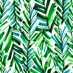 Green watercolor twigs. Botanical illustration. Seamless pattern. Wallpaper.