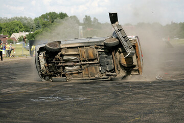 Stunt performance, at the old Kaunas airport, overturning the car at high speed 16 06 2013