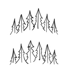 Vector Set of two hand drawn doodles pines forests