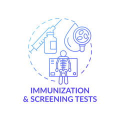 Immunization and screening tests blue gradient concept icon. Vaccination for infection. Healthcare examination. Family doctor idea thin line illustration. Vector isolated outline RGB color drawing