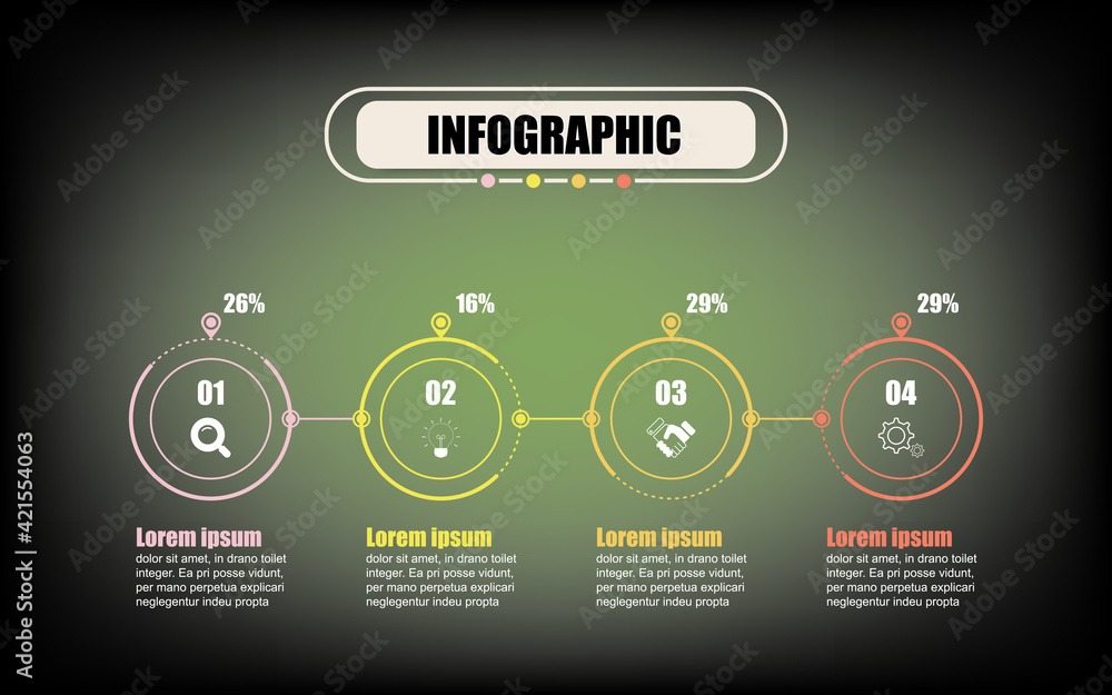 Poster creative presentation business infographic template for 4 options. concept circle thin line infograp