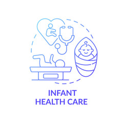 Infant health care blue gradient concept icon. Medical support for newborn baby. Family doctor aid for children idea thin line illustration. Vector isolated outline RGB color drawing