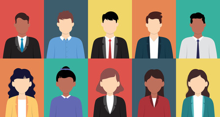 Icon set of business man and business woman vector illustration.