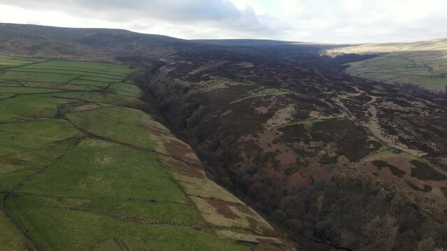 Digley Reservoir Peak District Holmfirth West Yorkshire moors Drone Fly Over Aerial View  