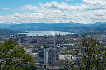 Zurich, Switzerland - March 5th 2020: Amazing view over the city to the lake