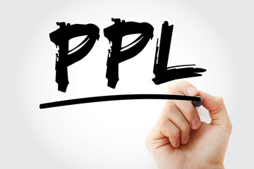 PPL - Pay Per Lead acronym with marker, business concept background