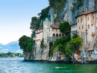 The Hermitage Church  of Saint Catherine of Alexandria  in the cliffs on the shore of Lake Maggiore...