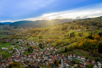 Fototapeta na wymiar Sunset in the Vosges, near Soultzeren, France