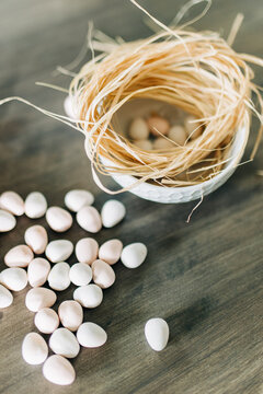 Candy Eggs in Wicker Bowl