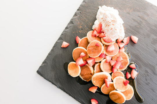 Homemade Strawberry Pancakes with Handmade Whipped Cream 