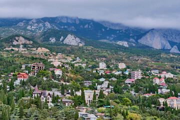 Fototapeta na wymiar The Simeiz town and Ai-Petri mountain, South Crimea.