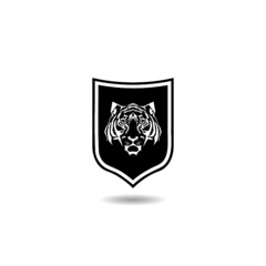 Tiger in shield icon with shadow
