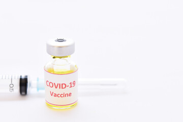 Vial of COVID-19 virus vaccine for injection, protective from novel coronavirus pandemic disease 