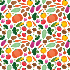 Vegetable pattern. Seamless background of vegetables in flat style on a white background. Vector 10 EPS.