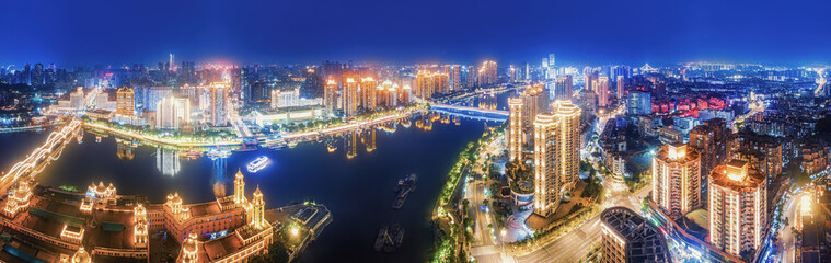 Fototapeta na wymiar Aerial photography of night view of city park and lake in Fuzhou, China