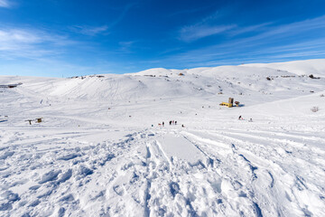 Malga San Giorgio ski resort in winter with snow. Lessinia Plateau ( Altopiano della Lessinia), Regional Natural Park, Bosco Chiesanuova Municipality, Verona province, Veneto, Italy, Europe.