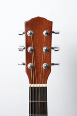 Man playing acoustic guitar, cover for online courses, learning at home.