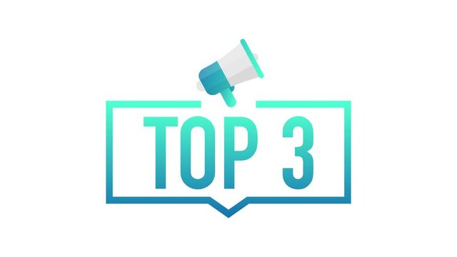 Top3 - Top Three colorful label on white background. Motion graphics.