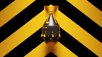 Yellow Black Large Atomic Bomb Thermonuclear Weapon Post-Punk with Yellow an Black Chevron Background 3d illustration render