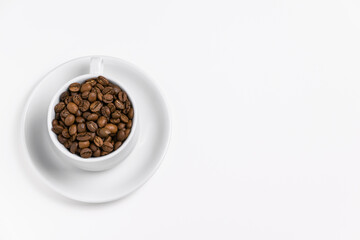 full cup of coffee beans, on white background