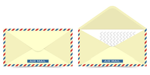 Vector closed mail envelope. Vector open mail envelope with letter on isolated white background. Vector graphics.