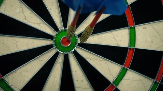 Darts Thrown At Bullseye Moving Shot