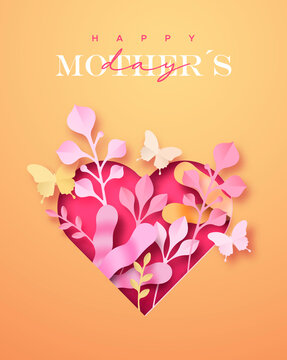 Happy Mother's Day pink paper cut heart card