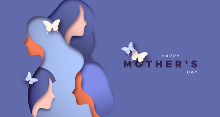 Happy Mother's Day paper cut woman head card - 421567861