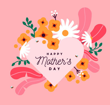 Happy Mother's Day pink heart floral cartoon card