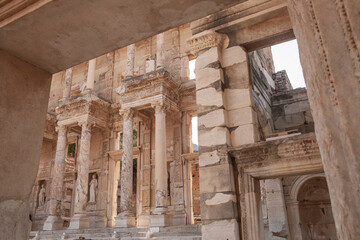 Celsus Library in Ephesus in Selcuk (Izmir). An ancient Roman building. Most visited ancient city of Greco-Roman culture in Turkey. The most popular tourist attraction in Turkey.